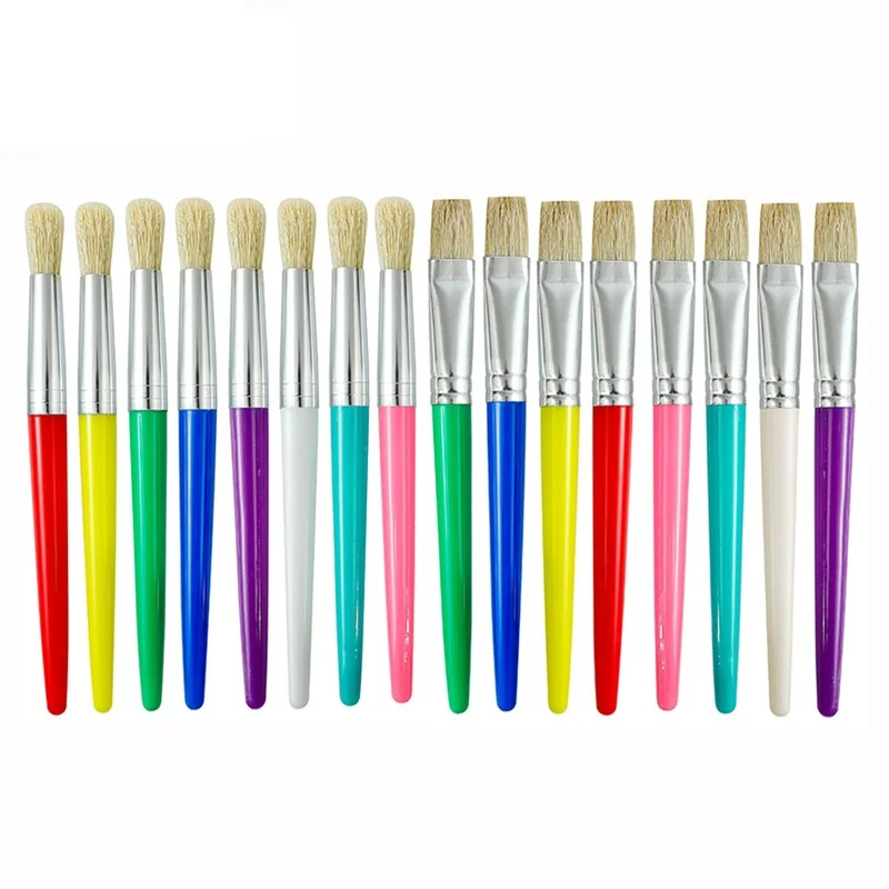 4pcs Kids Colorful Paint Brushes Set Plastic Handle Hog Bristles Painting Brushes for Watercolor Oil Acrylic Paints