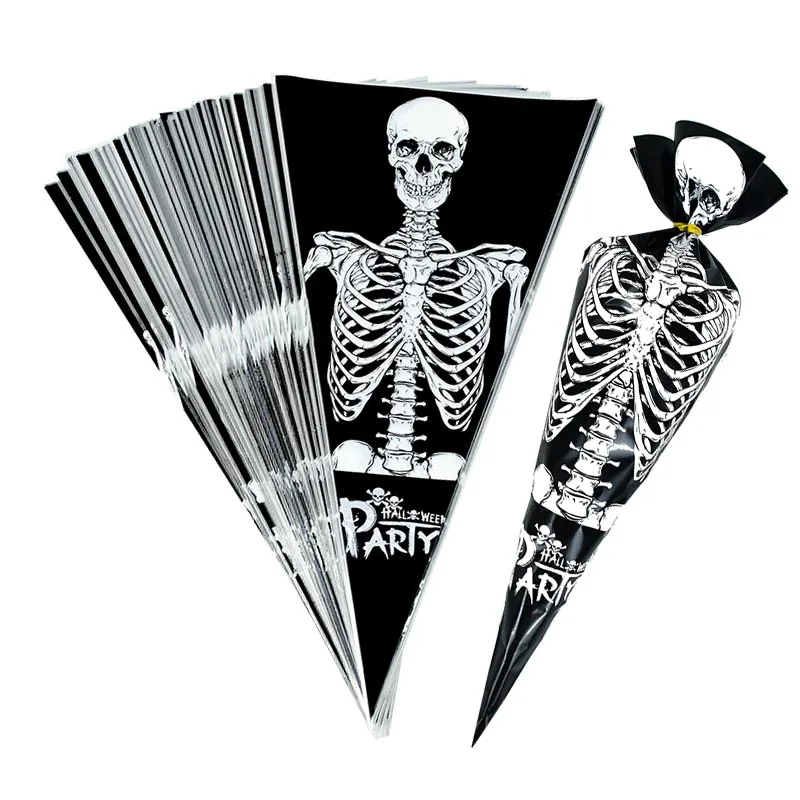 

150pcs Halloween Candy Bags Skeleton Pumpkins Witches Spider Web Happy Halloween Trick or Treat Packaging Cone Bag Kids Favors