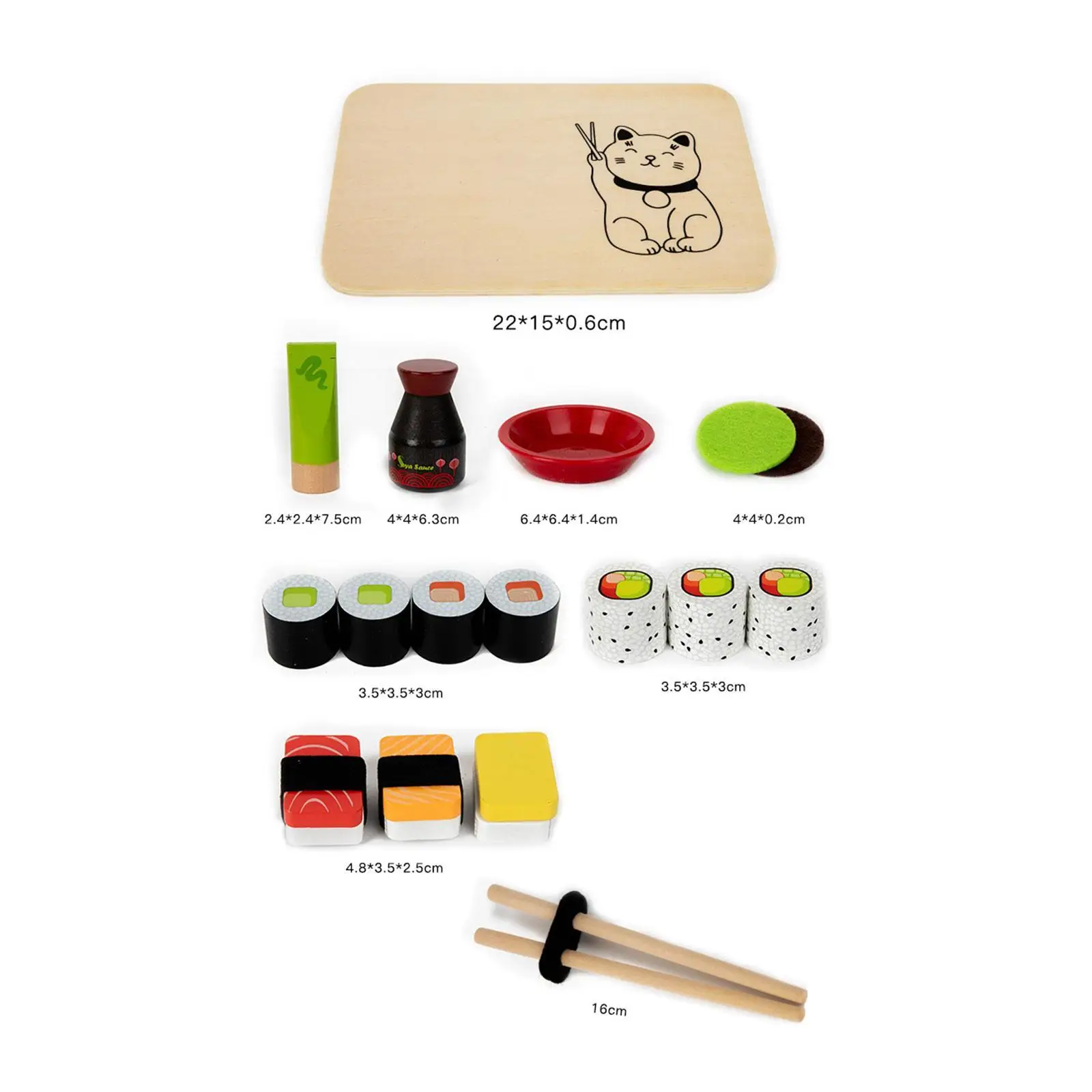 Pretend Play Kitchen Toys Wooden Sushi Playset for Children Ages 3+