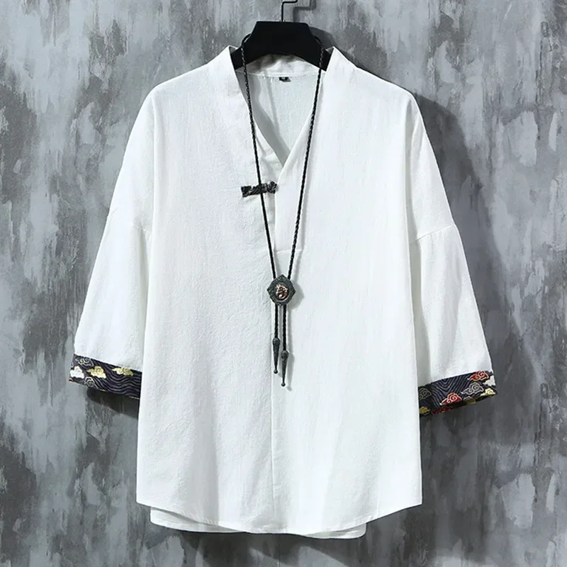 

Men's Hanbok Oriental Style Elegant Print Retro T-shirt Kung Fu Shirt Chinese Style Store Kimono Zen Linen Plus Size Clothing