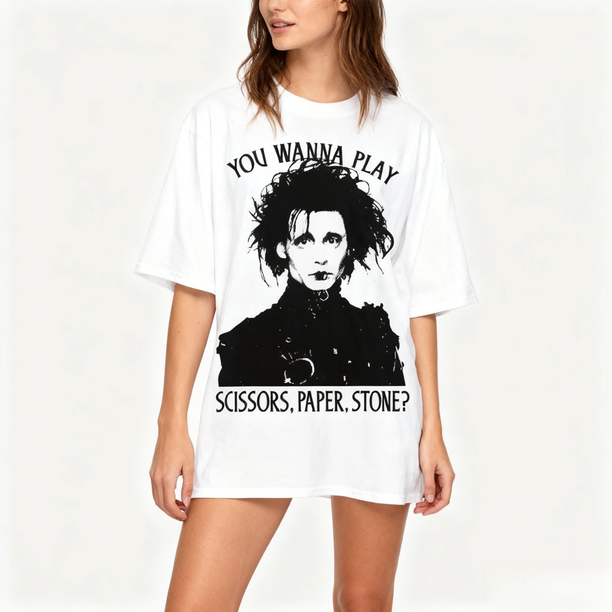 تي شيرت Edward Scissorhands Johnny Depp Fantasy Movie للجنسين تي شيرت كاجوال مريح من القطن الخالص عالي الجودة ملابس الشارع الشهير