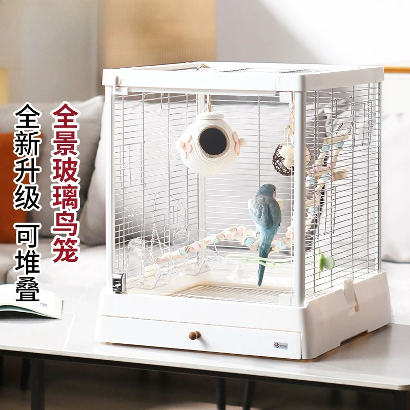 

Dayang New Birdcage 304 Stainless Steel Household Large Glass Parrot Luxury Villa Xuanfeng Peony B5001