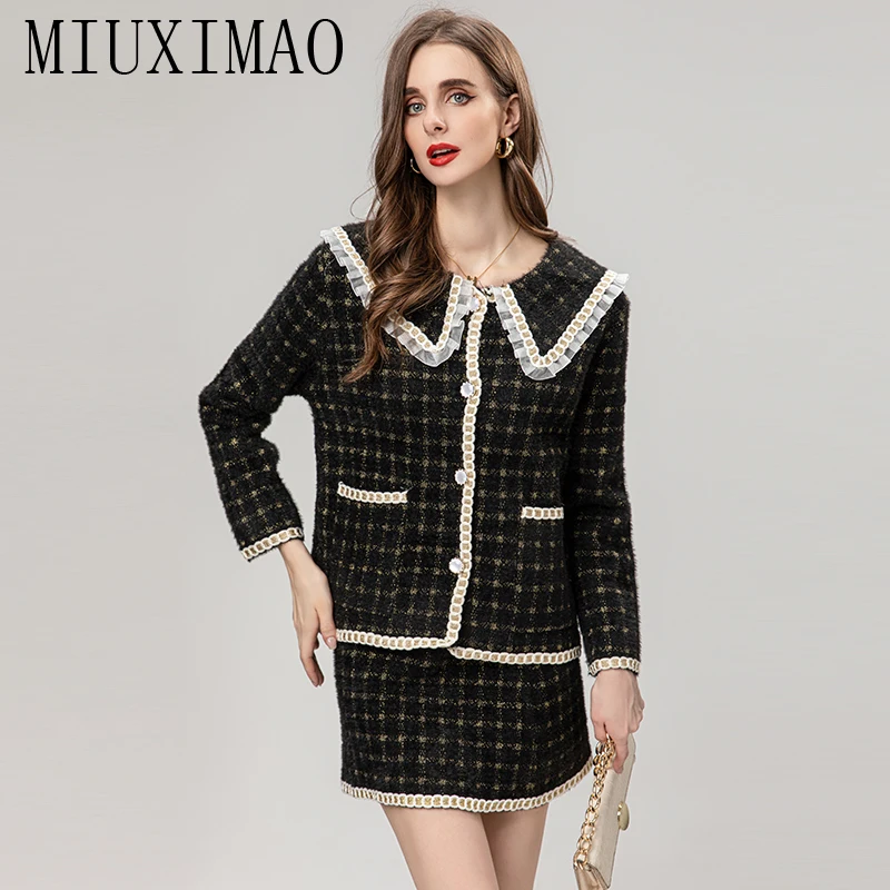 MIUXIMAO 2023 Fall & Winter Sets for Women 2 pieces Single Breasted Worsted Jacket Tops  Mini Dress Fashion Women Dress Sets