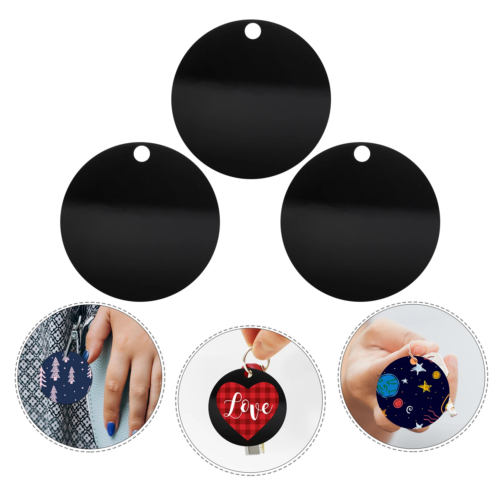 

30pcs Keychain Accessories Blank Acrylic Discs Mini Round Durable Black Diy Craft Kits For Custom Keychains Bracelets Necklaces