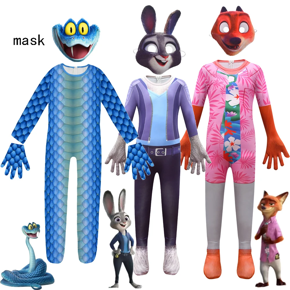 Costume de Cosplay Gary pour enfant, film Crazy Zoo2 Judy Nick, Costume d'halloween, jeu de rôle, combinaison serpent de dessin animé, cadeau de carnaval pour garçon et fille