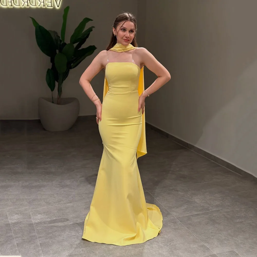 

Msikoods Evening Dress Strapless Scarf Formal Gown 2025 Mermaid Prom Dress Bridesmaid Dress Party Dress for Women Customized
