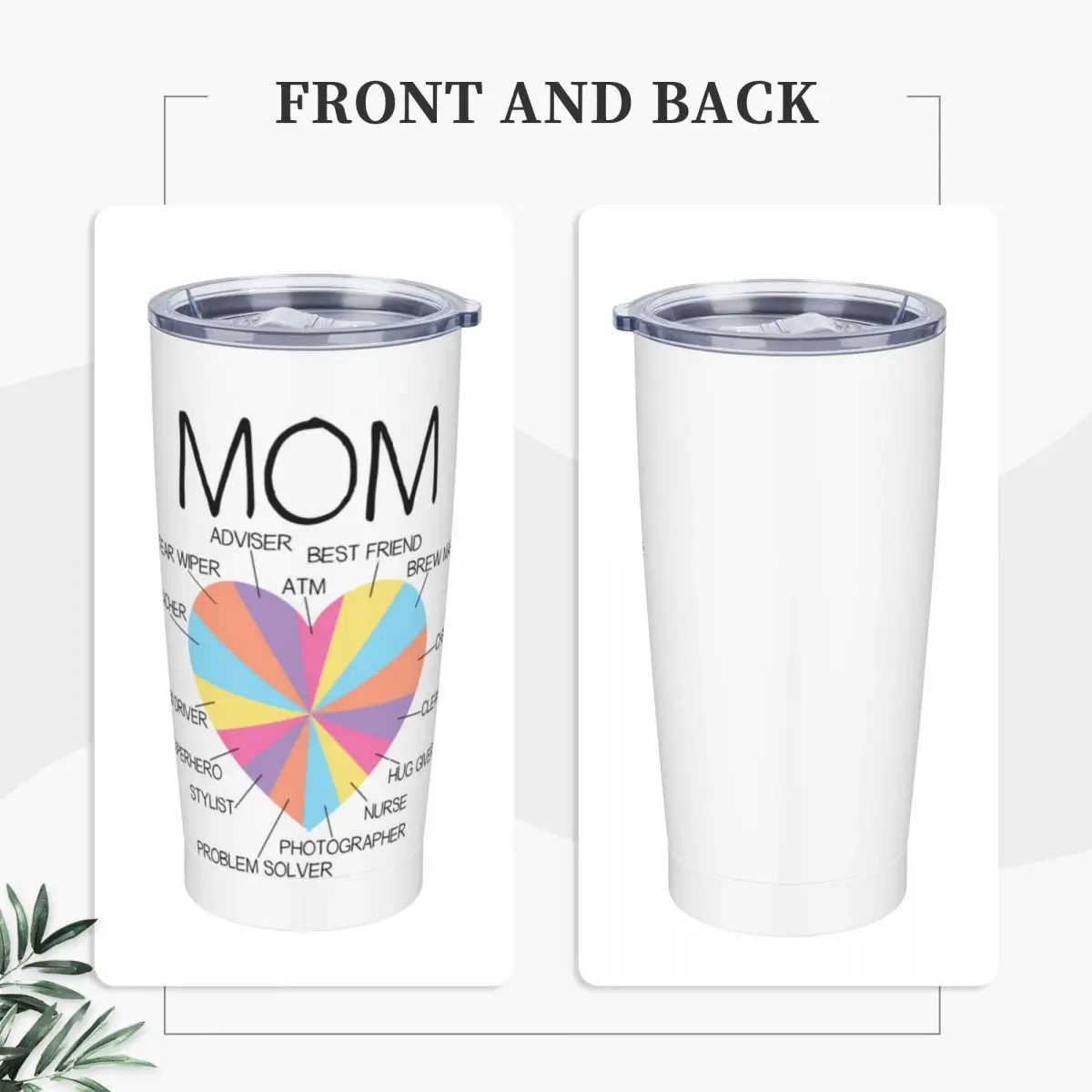 Mom Heart Adjectives Stainless Steel Tumbler Mother Love Thermal Mug With Straws and Lid 20oz Mugs Cup Hot Drinks Water Bottle