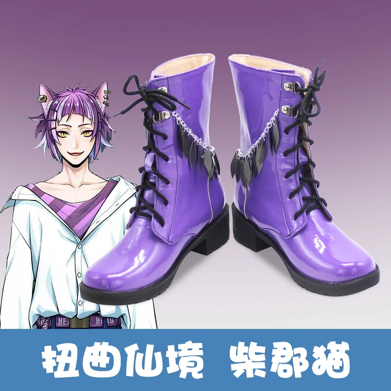 

Twisted Wonderland Cheshire cat Cosplay Shoes Boots Purple PU Leather Halloween Carnival Custom Made Boots