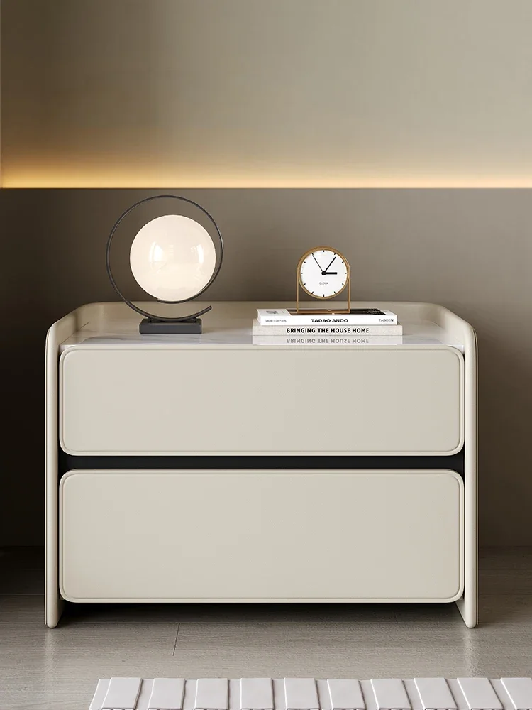 

Simple modern cream style solid wood rock slab bedside table