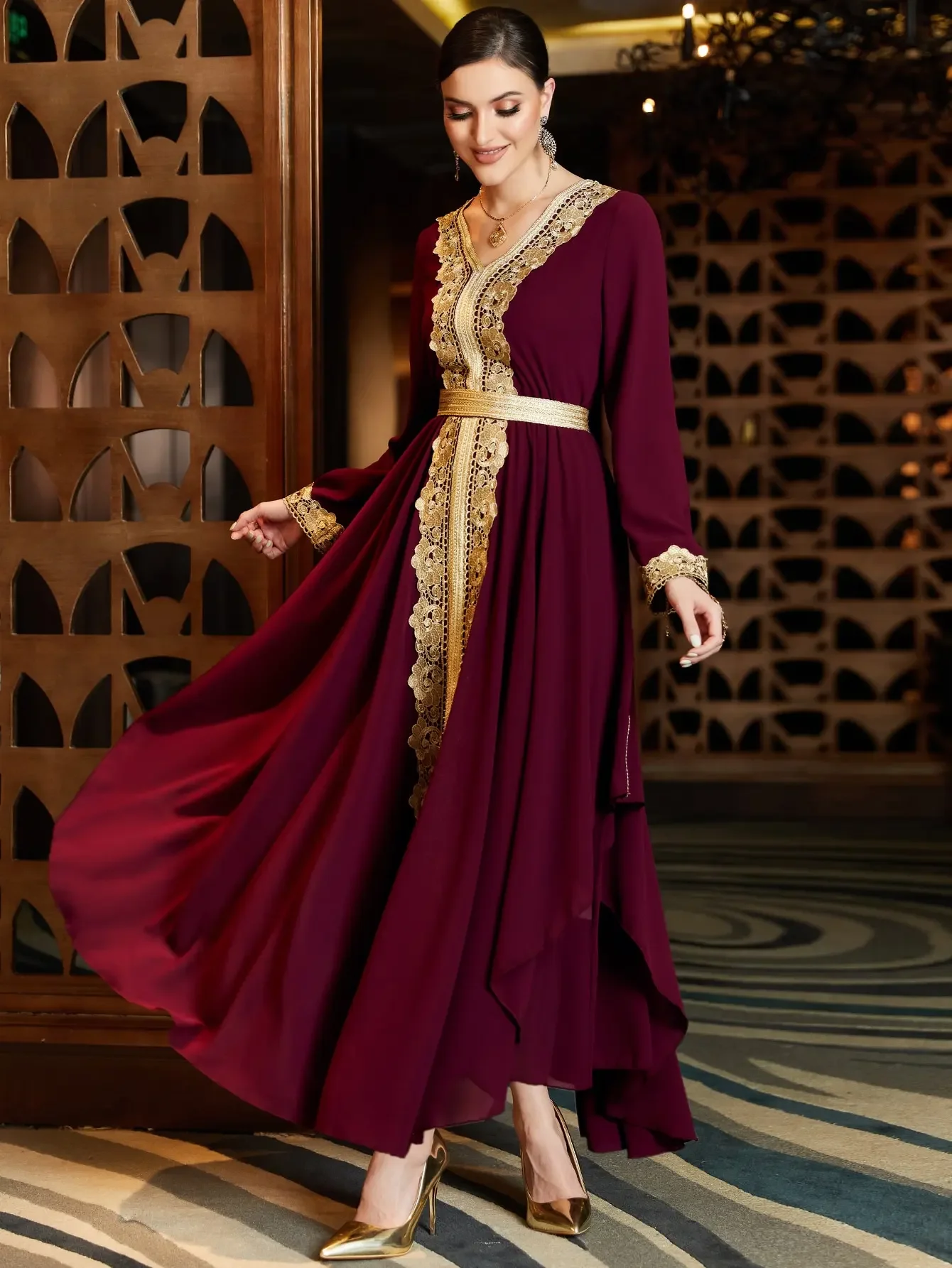 Eid Muslim Dress for Women Abaya Jalabiya Morocco Party Dresses Dubai Abayas Kaftan V Neck Islam Vestidos Arab Long Robe 2023