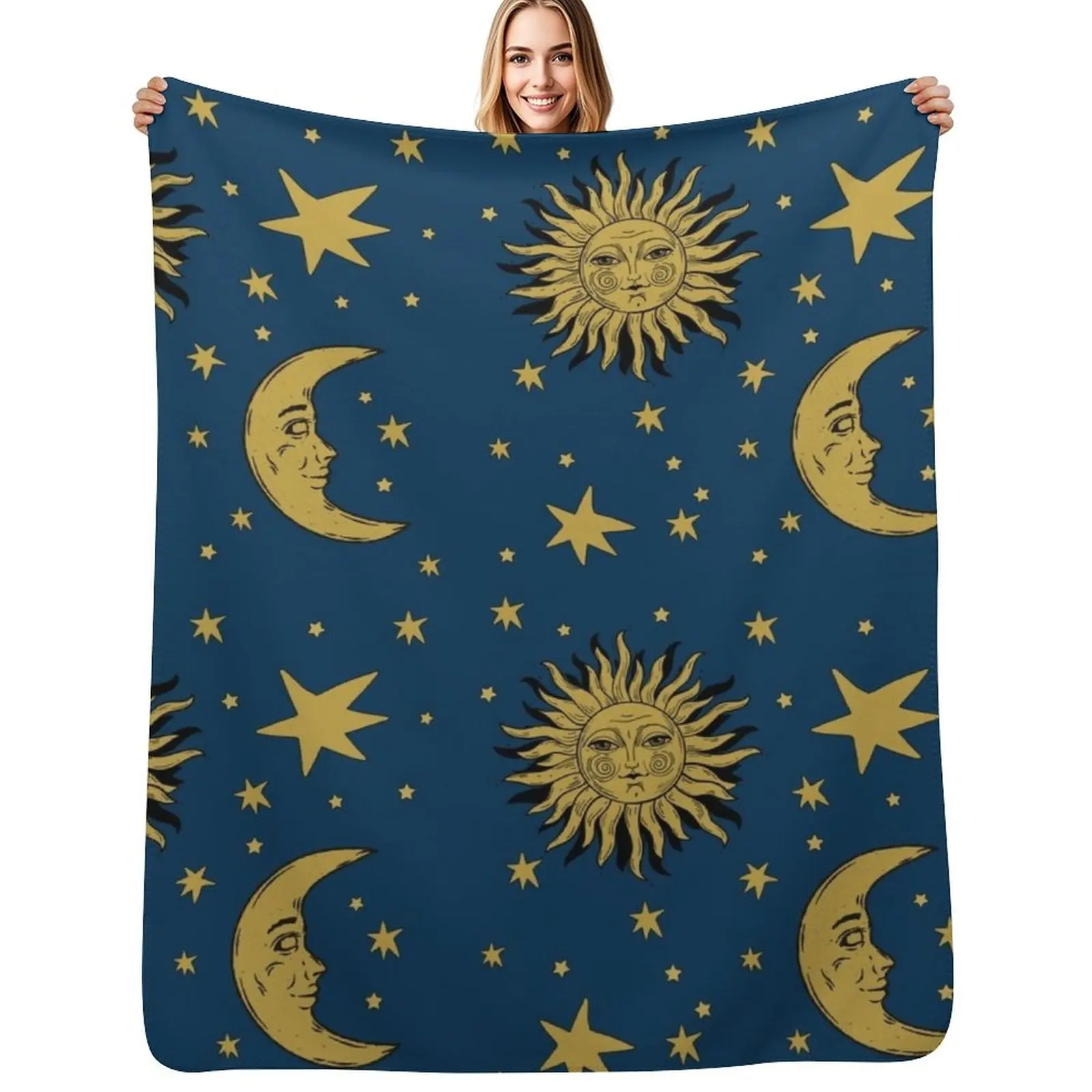 

90s Whimsi-goth Celestial Sun And Moon Pattern Throw Blanket For Decorative Sofa Cute Plaid Large Single Blankets