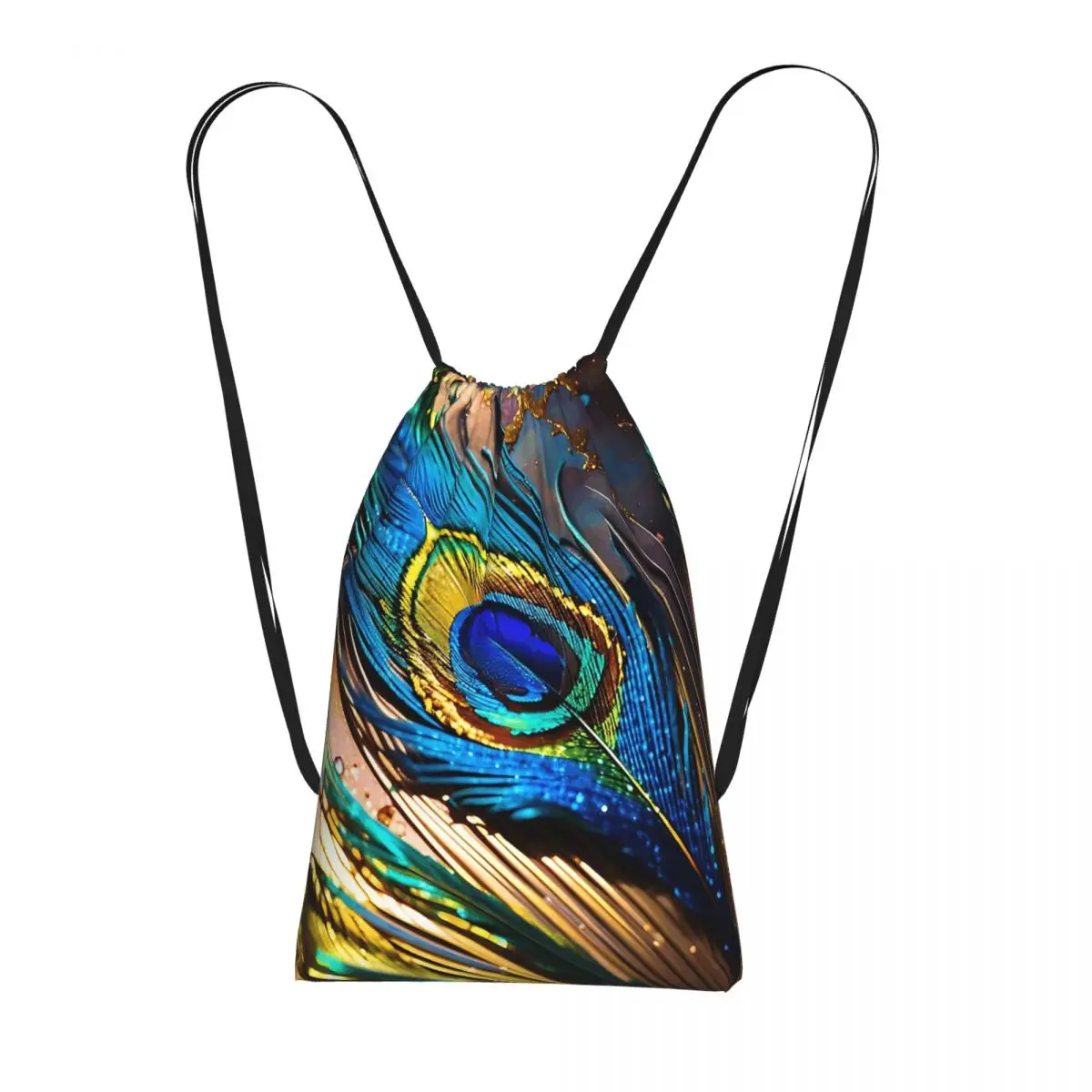 Colorful Peacock Feather Backpacks Multi-function Drawstring Bundle Pocket Storage Bag Book Bags for Man Woman School