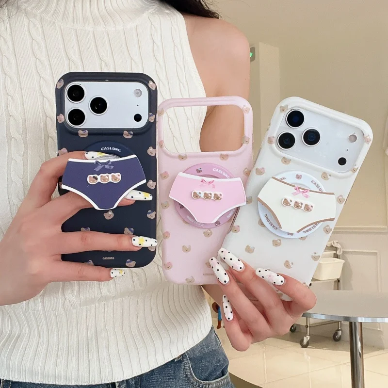

Funny Cute Bear Underwear Magnetic Stand Phone Case For iPhone 17 Pro 16 15 Pro Max Back Cover For Magsafe Protective Cases Fund