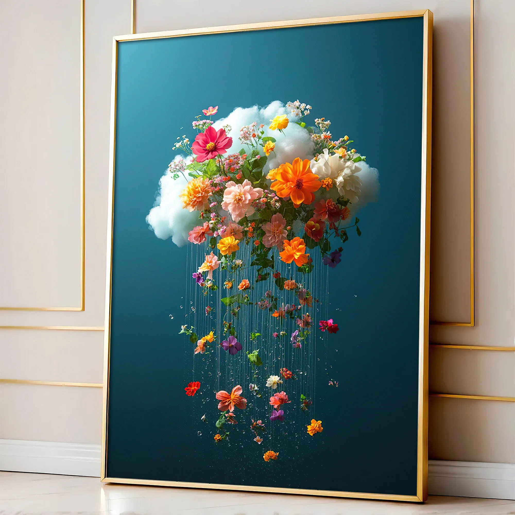 (No frame)1pc Modern Floral Cloud Canvas Wall Art, Unframed Abstract Floral Poster, Vibrant Multi-Colored Flowers, Ideal for