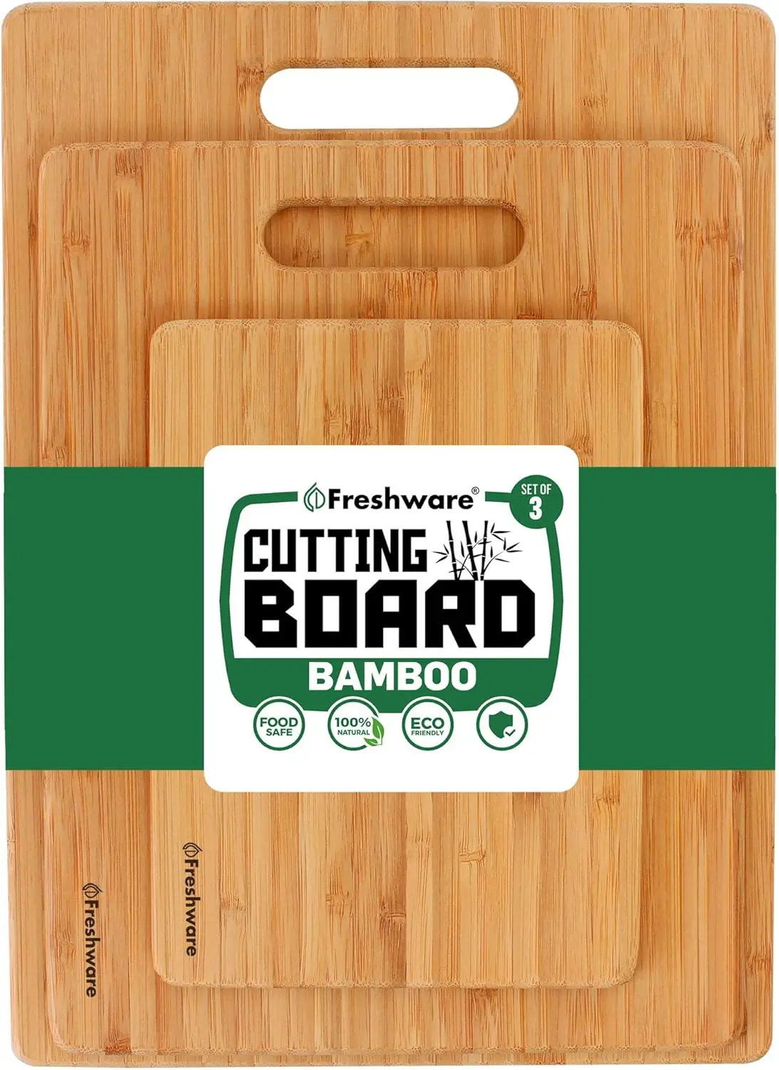 Bamboo Cutting Board Set of 3, Knife Friendly Wooden Boards with Hanging Hole for Kitchen Storage