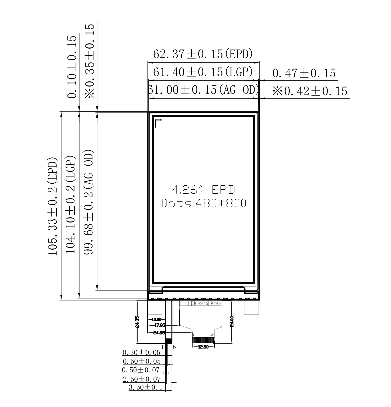 4,26 inch 800x480 E-inktdisplaymodule met hoge resolutie, 7 LED's voorlicht en ultragrode kijkhoek, SPI-interface met laag vermogen