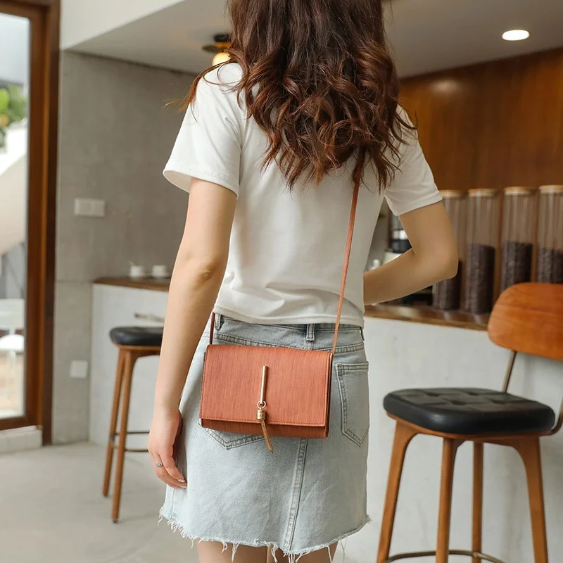 2024 Fashion Women Ladies Crossbody Handbags Solid Simple Small PU Leather Tassel Decor Casual Cellphone Shoulder Bags Purse image 3