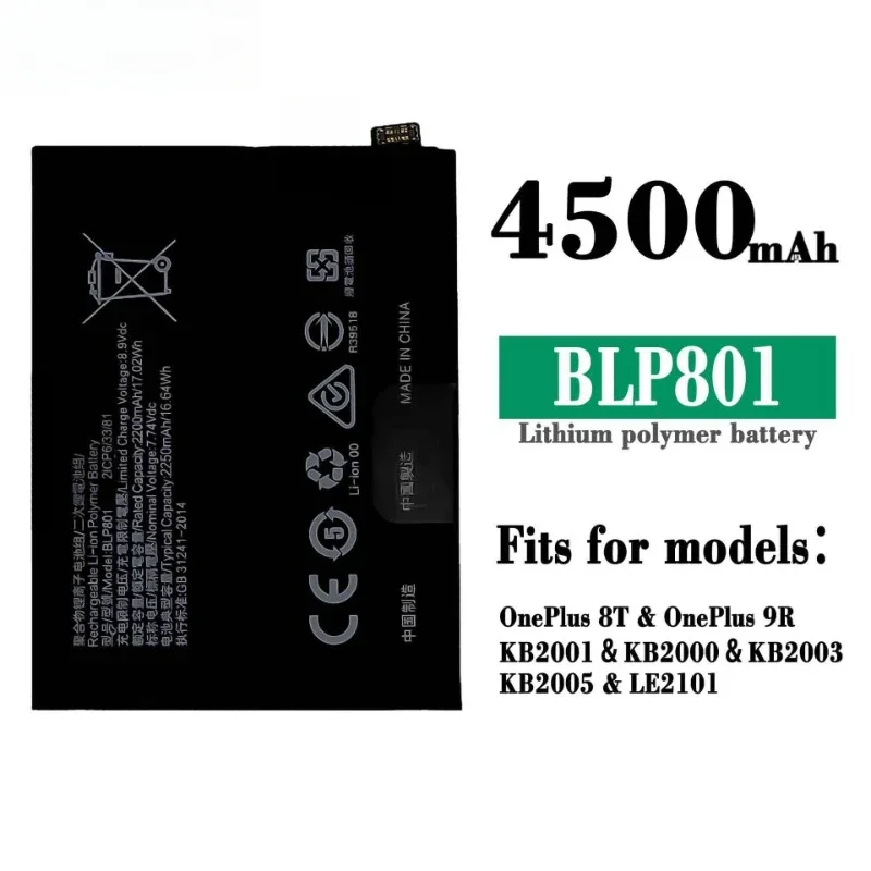 NEW Battery BLP801 7.74V 4500mAh for OPPO OnePlus 8T 9R One Plus 9R 8T Mobile Phone Battery