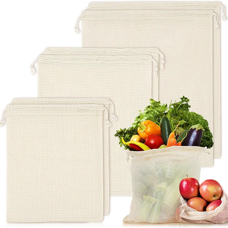 

Cotton Mesh Vegetable Bags Produce Bag Reusable Cotton Mesh Vegetable Storage Bag Kitchen Fruit Vegetable with Drawstring