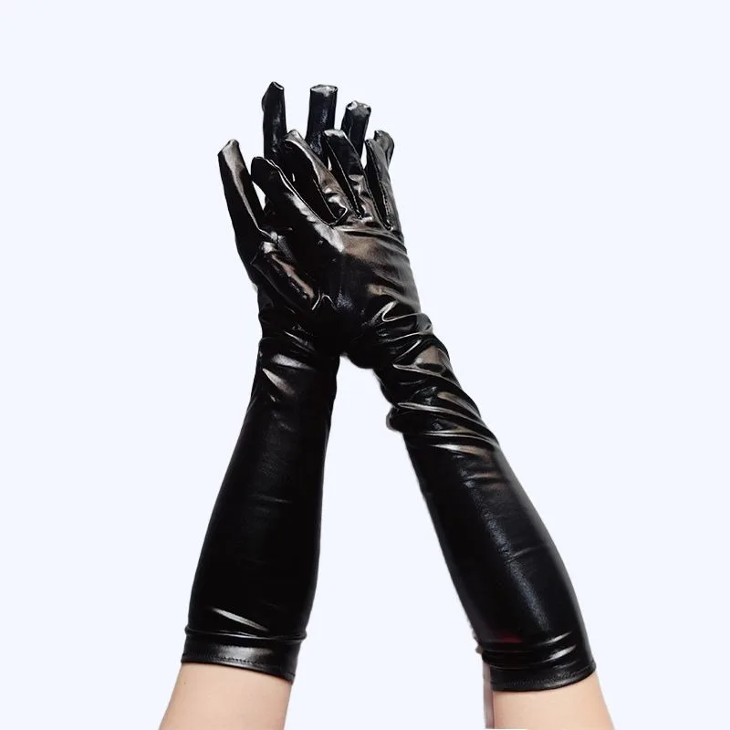 

Женские сексуальные 45 см длинные лакированные кожаные перчатки с покрытием для танцев на пилоне, клуба, сценического выступления, вечерние узкие перчатки для косплея, аксессуары для Хэллоуина