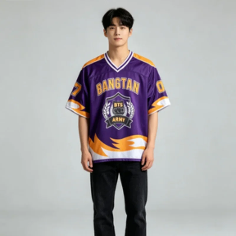 26 New Unisex Kpop Group Bangtan ARMY Football Jersey T-Shirt Breathable Mesh Short Sleeve Casual Comfortable Parent-child Top