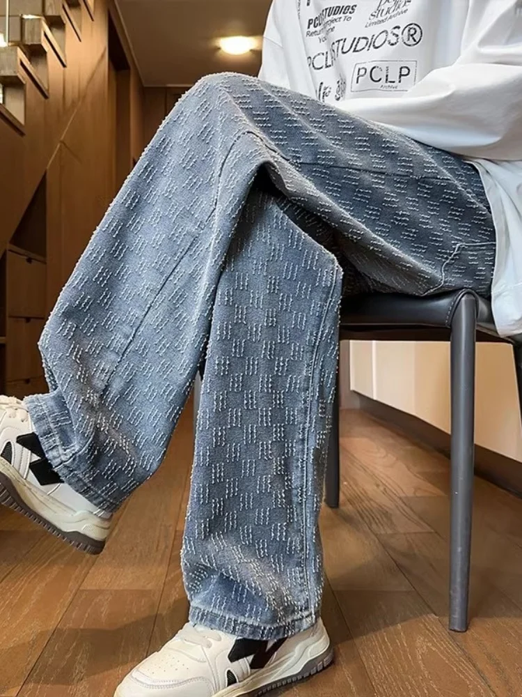 

Мужские джинсы в американском ретро-стиле с цветочным принтом, широкие штанины, прямой крой, свободные, повседневные, молодежные, весна-осень