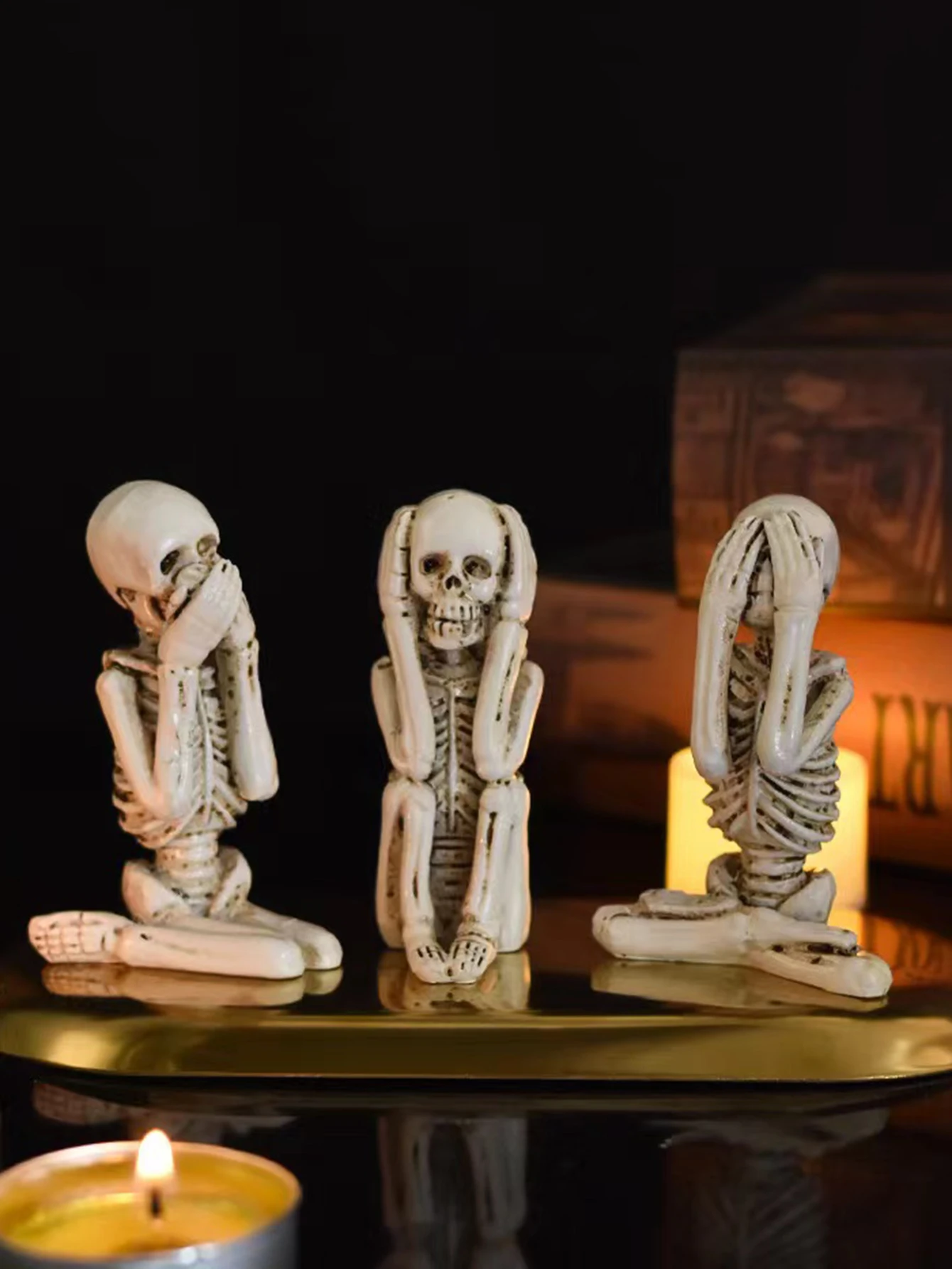 3 Sets: Fashionable Creative Resin Skeleton Horror Actions Dont Listen Dont Watch Dont Say Skeleton Decoration Halloween Gifts