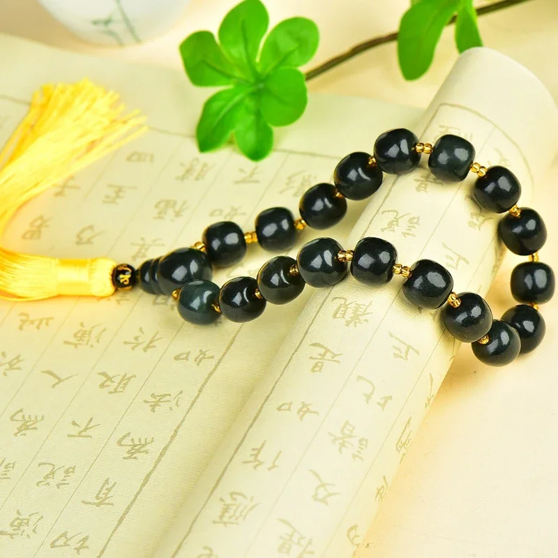 Natural Xinjiang Hetian Jade Handheld Buddha Beads Wenplay Bracelet Bracelet Men's and Women's Same Fashion Simple Accessories