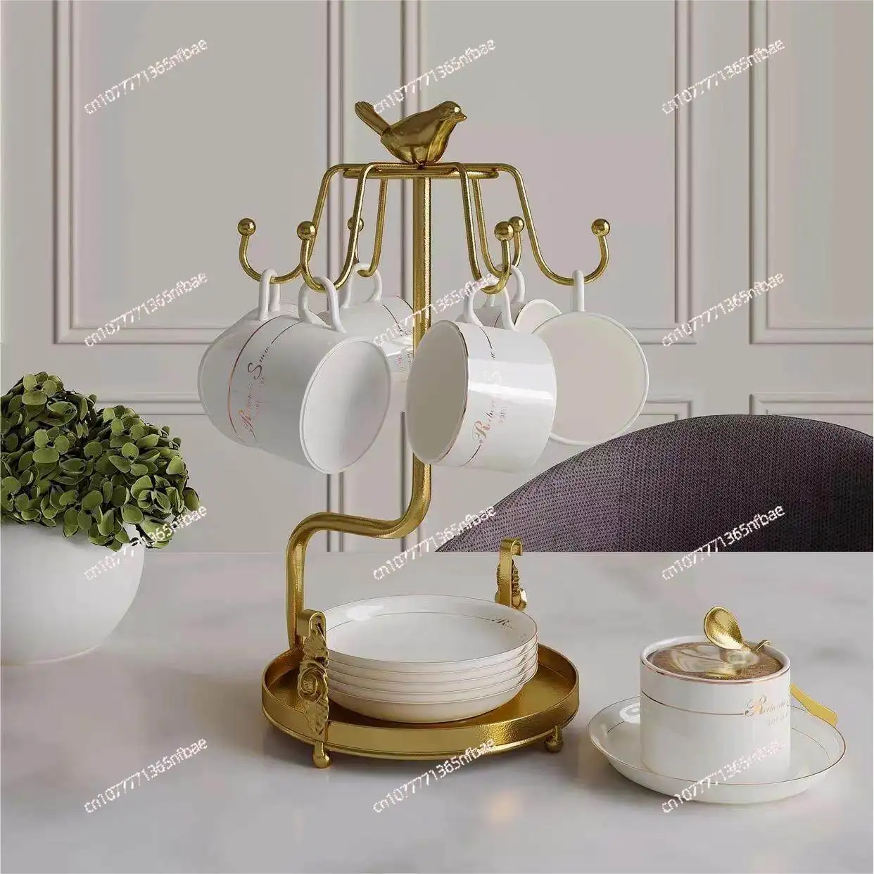 European Style Vintage Iron Cup Holder Set Creative Coffee Cup Storage Rack Decorative Ornament for Living Room