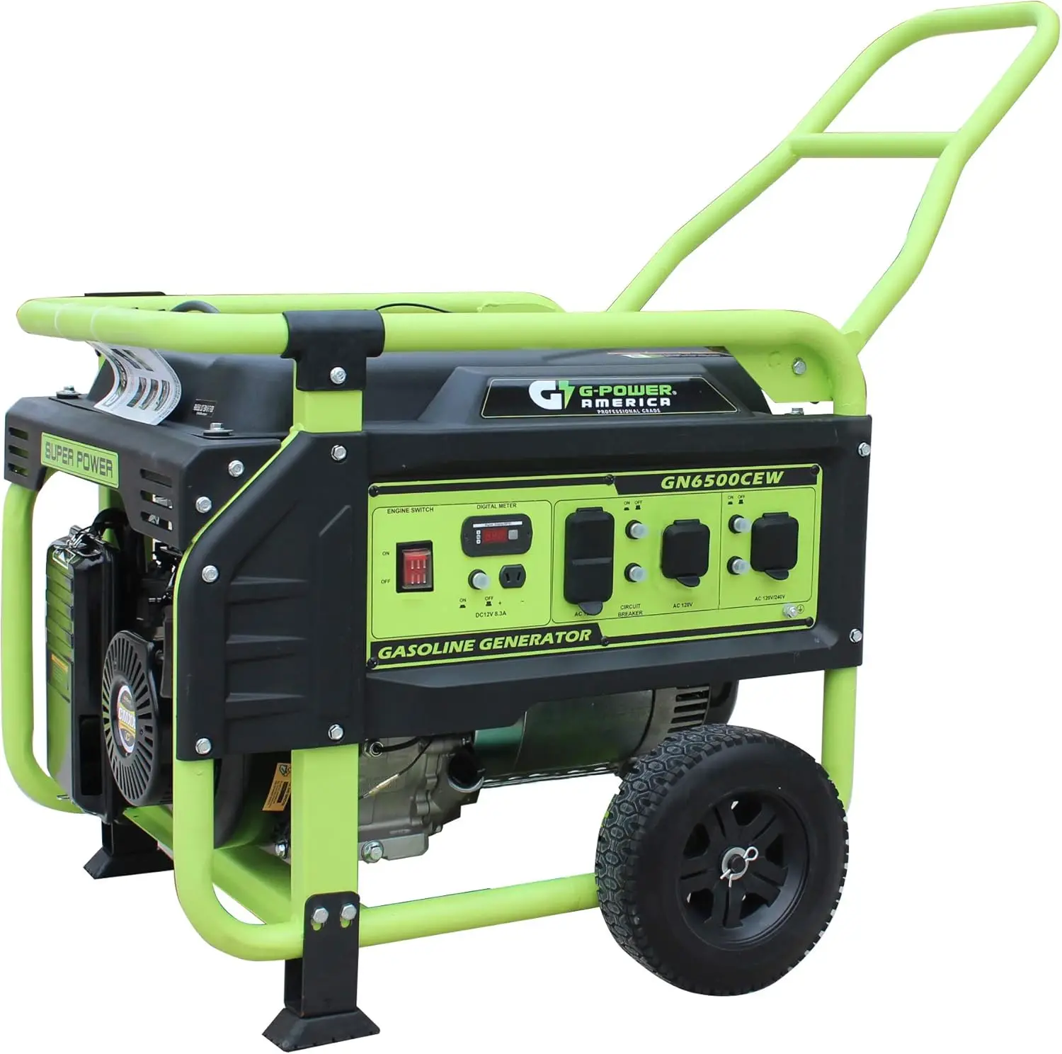 6500 Watt Gasoline Powered Portable Generator Manual Start Charging Outlets Home Back Up RV Ready 50 State Approved