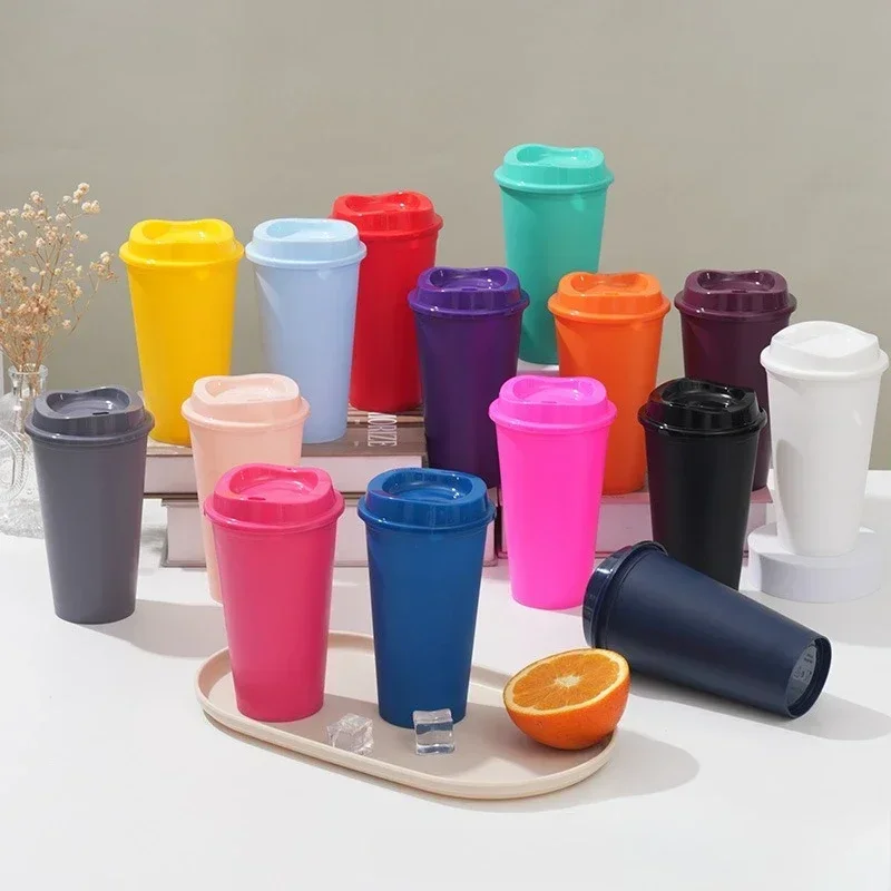 New 475ML Large Capacity Plastic Straw Cup for Birthday Parties Coffee Drinking Reusable Macaron Colored Straw Cup Takeaway Hot