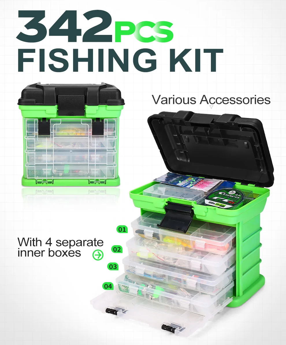 2026  342pcs/box All Types Fishing Lures Kit Bait Tackle Combo for Bass Trout Salmon Fishing Accessories Set Tackle Box Fishing