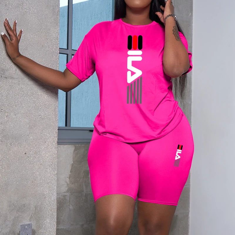 2025 Summer Hot Sale Women Tracksuit 2pcs Set 0-neck T-shirt Tight Shorts High Quality Ladies Outdoor Casual Sports Jogging Suit