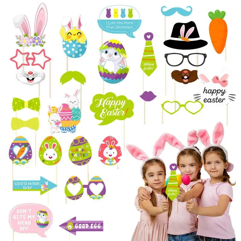 Easter Photo Booth Props 28PCS Bunny Egg Easter Photo Booth Props Set Party Favors Supplies And Decorations For Celebrating Part