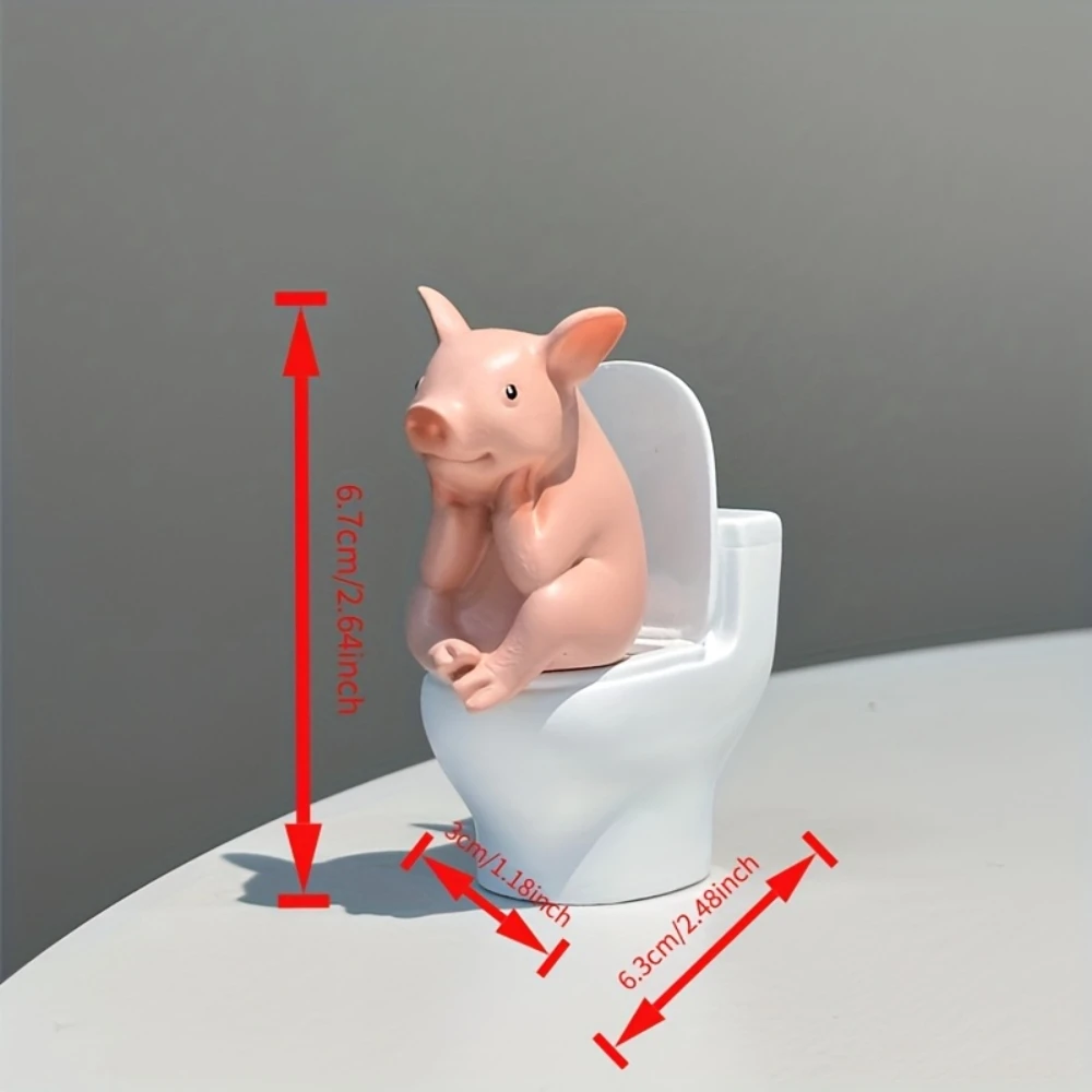 Pvc Bathroom Statue Tabletop or Wall-Mount Decor Cute Pig Sitting on Toilet Father's Day Gift for Home & Office