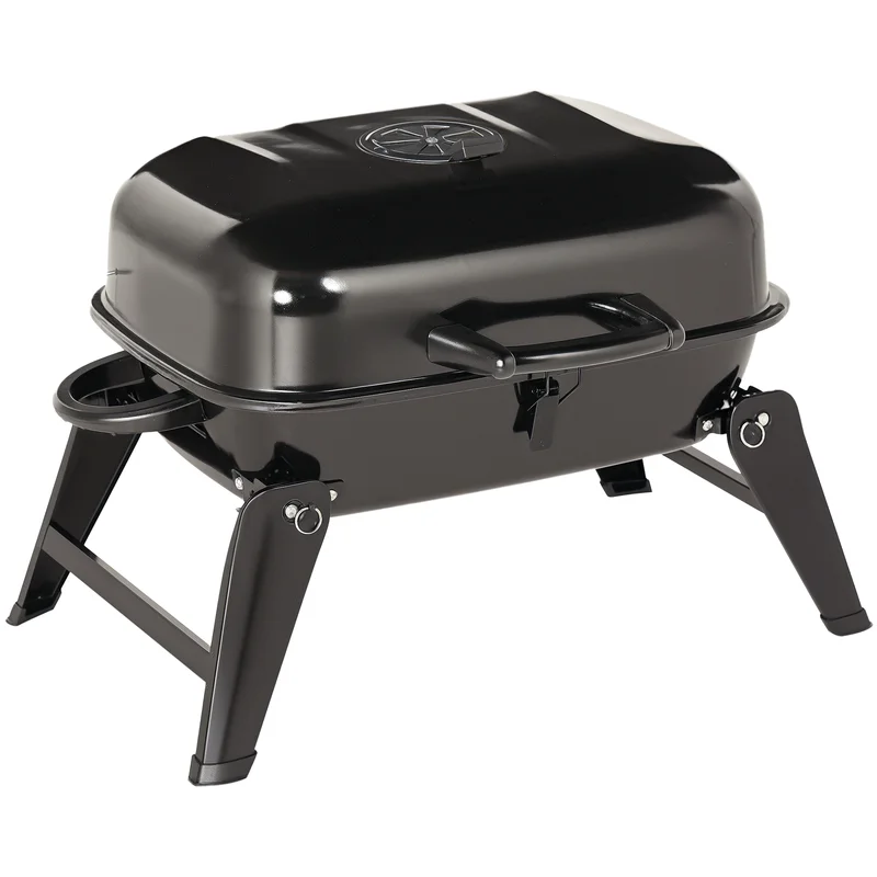 

Outsunny 14" Portable Grill, Small Charcoal Grill for Outdoor Cooking, BBQ, Camping, Enamel Coated, Folding Legs, Black