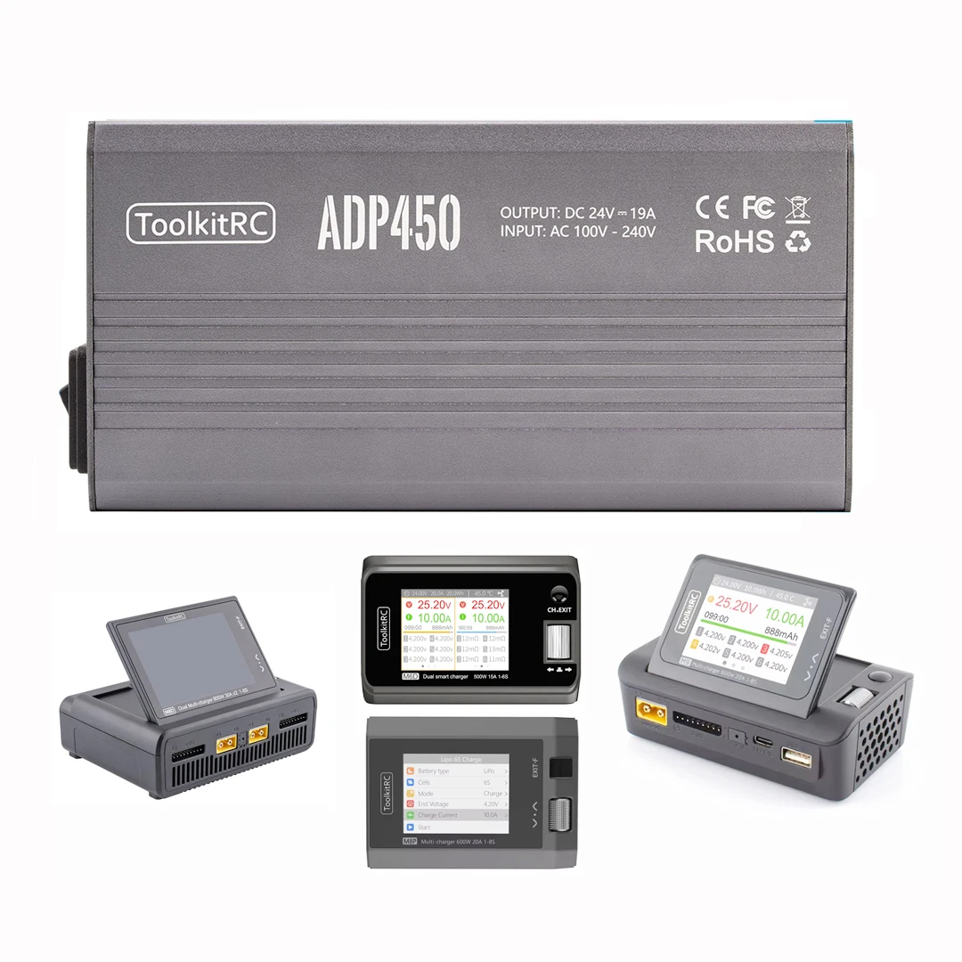 

ToolkitRC ADP450 450W Power Supply Adapter XT60 output 24V19A AC input 100V-240V For ToolkitRC M8D M6D M8P M9 Charger