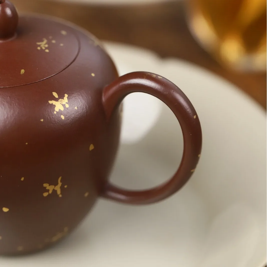 Gold-Sprinkled Beauty Shoulder Original Ore Vermilion Yixing Purple Clay Teapot Tea Set Hand-Painted With Real Gold By A Famou