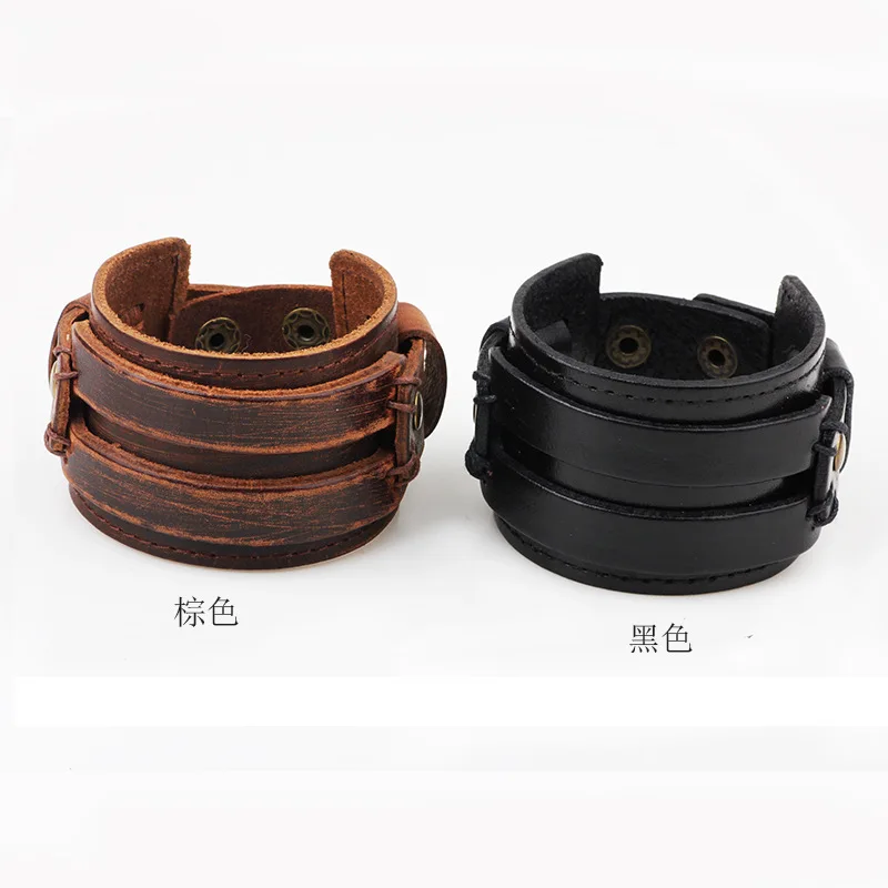 Kirykle Hollow Double Wide Leather Bracelets for Women Men Braid Rope Adjustable Bracelet PUNK Pulseira Jewelry Party Gift