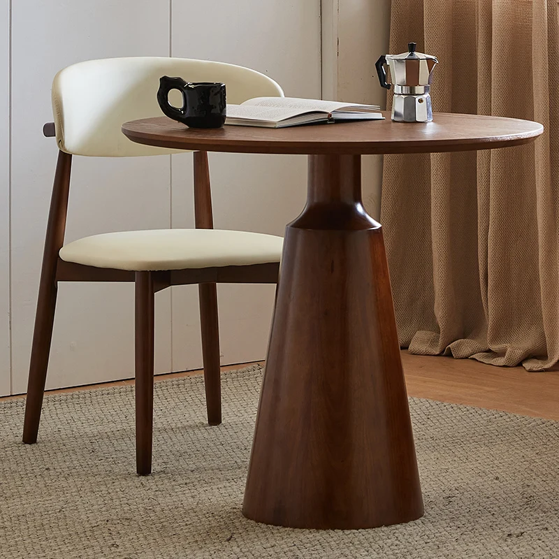 

Round Solid Wood Dining Table and Chair Modern-style Home Coffee Table Balcony Leisure Small Round Table and Chair