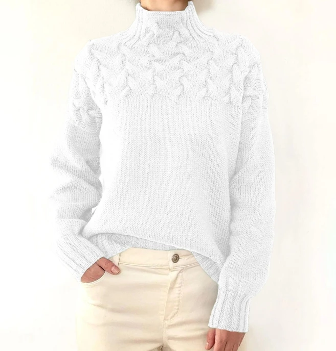 

Cable weaving details, high necked long sleeved sweater for women