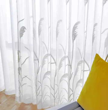 European Reed Yarn White Embroidery Gauze Curtain 1pc Light Luxury Simple Wind Reed Embroidery Transparent Curtain