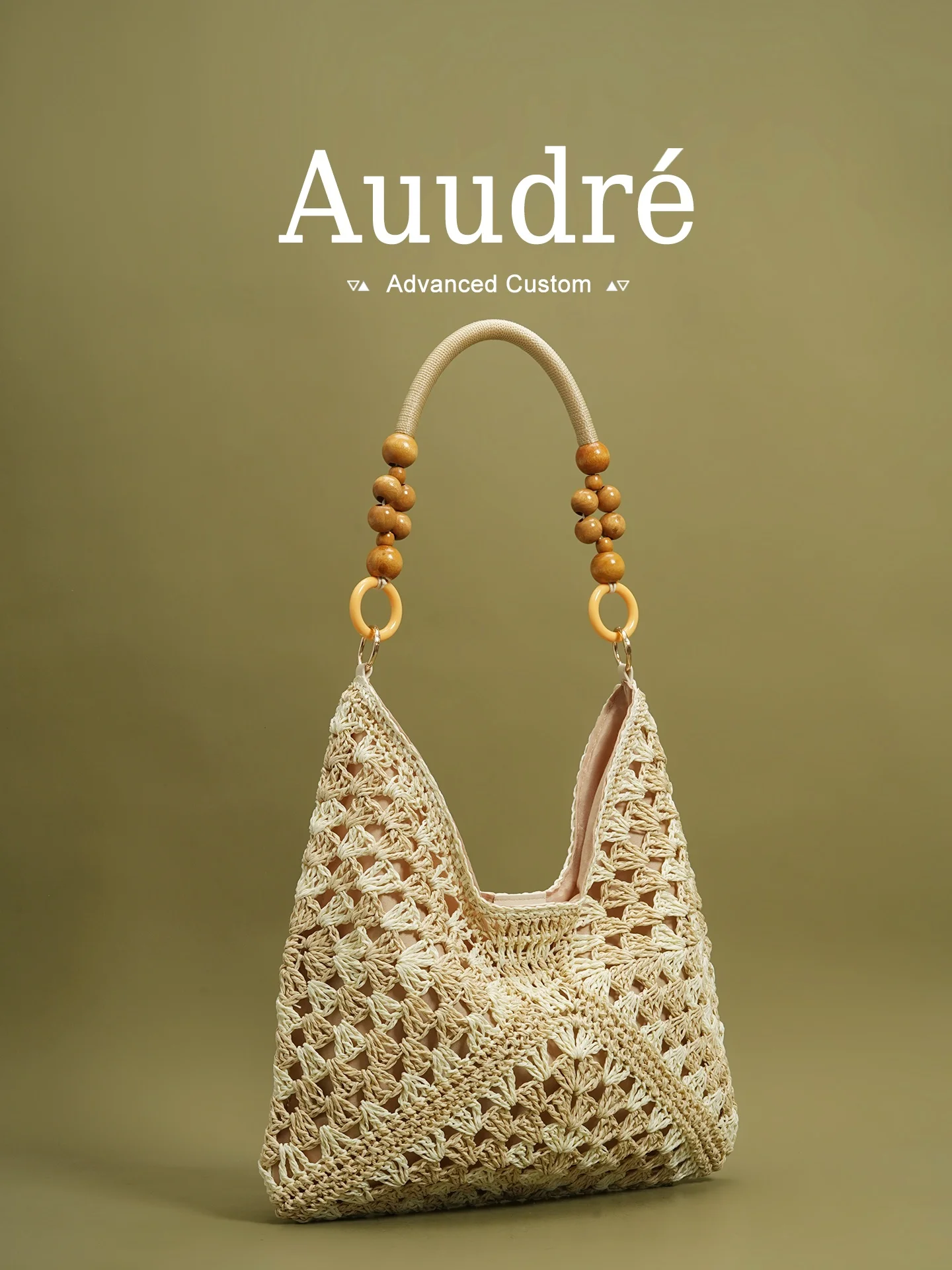 

Auudre Summer St Woven Beaded Tote Bag Women's New 2026 Single oulder Beach Vaion Beach Bag Soft Fabric Large Size