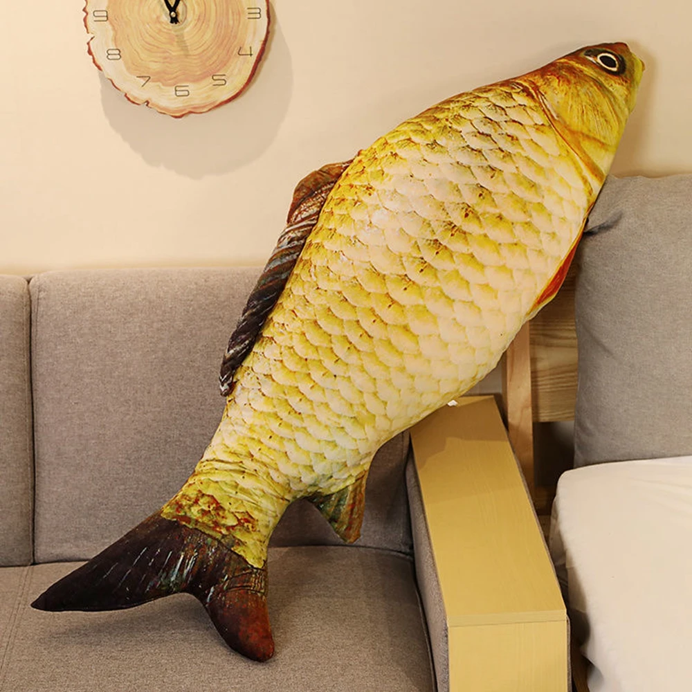 3D Simulação Gold Fish Plush Brinquedos, Animal Macio de Pelúcia, Almofada de Carpa Criativa, Almofada do Sofá, Presente de Aniversário Infantil, 40cm