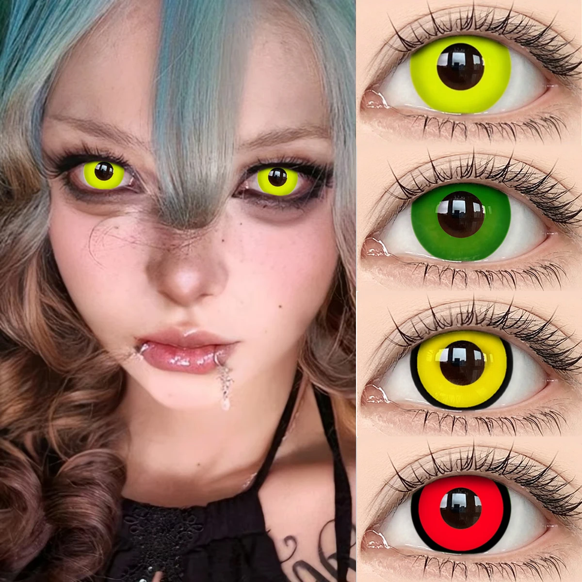 VISUASHOW Blind Block Farbige Kontaktlinsen Weiß Schwarz 6-Monats-Linsen für Party Halloween Anime Cosplay Augen-Make-up Kontaktlinsen – Detail 9