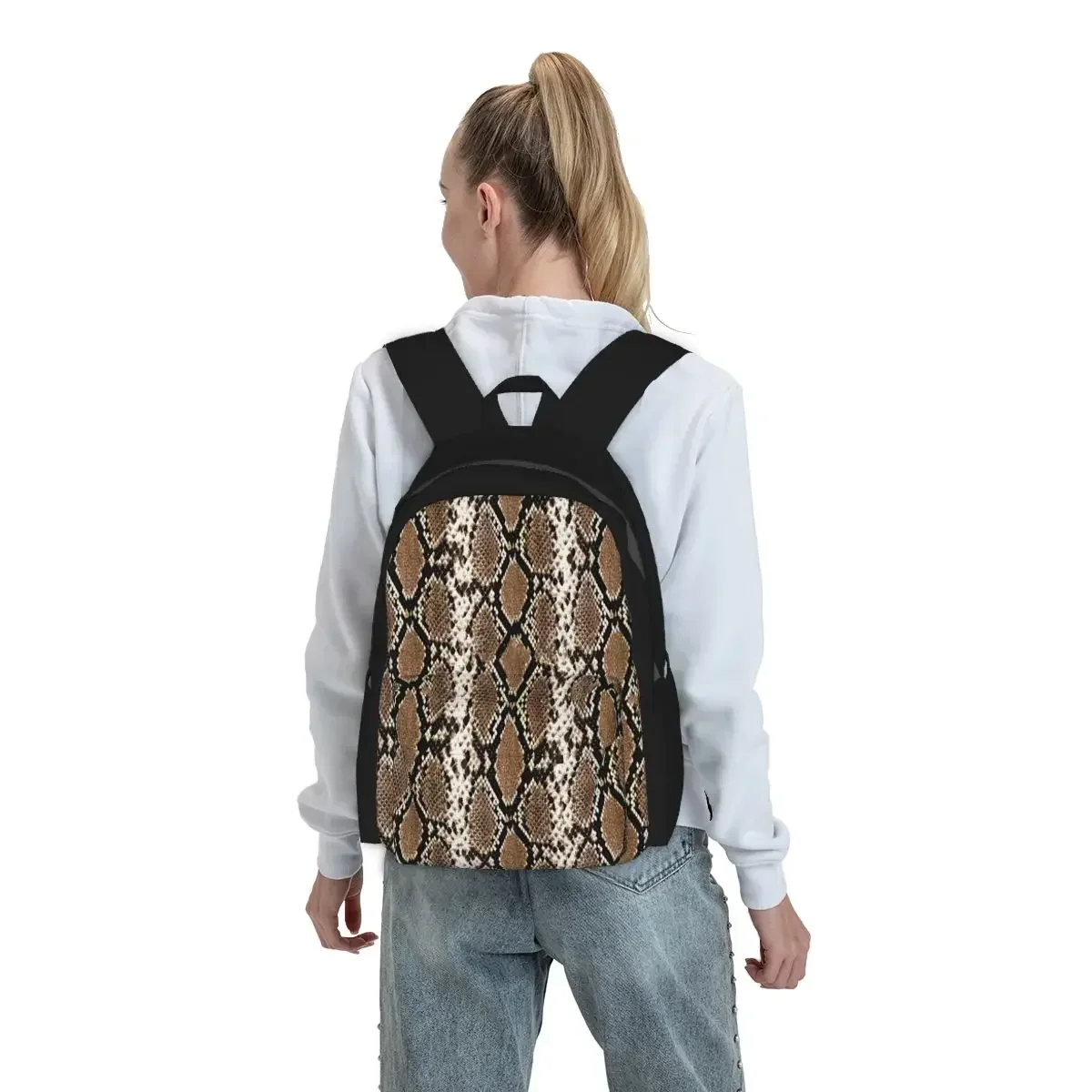 Python Skin, Snake Pattern Backpack Student BookBag Children School Bag Laptop Shoulder Bags for Men Women
