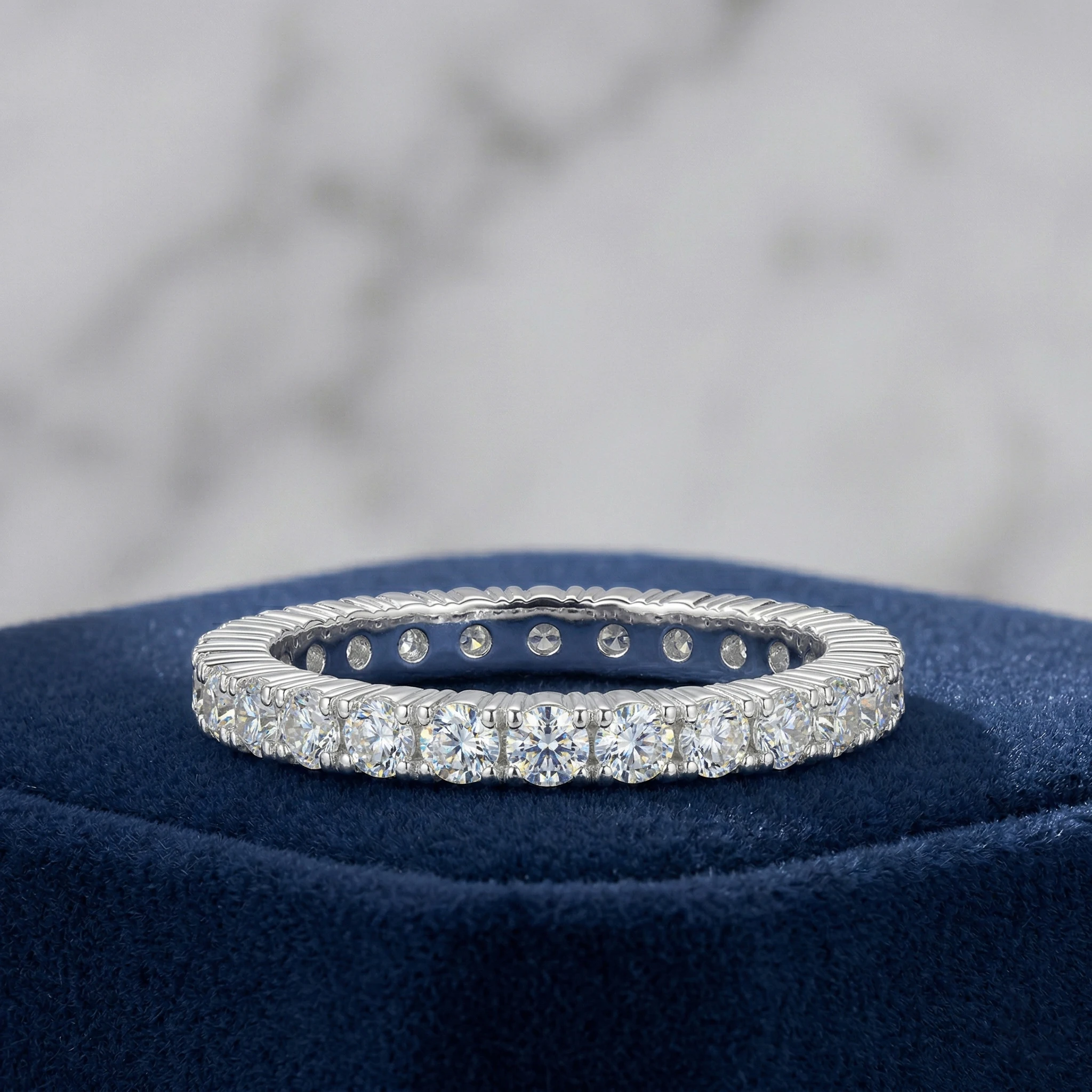 Full Eternity Moissanite Ring, 925 Sterling Silver, D Color VVS1, Full Pave, Daily Stackable, Unisex, Pass Diamond Tester