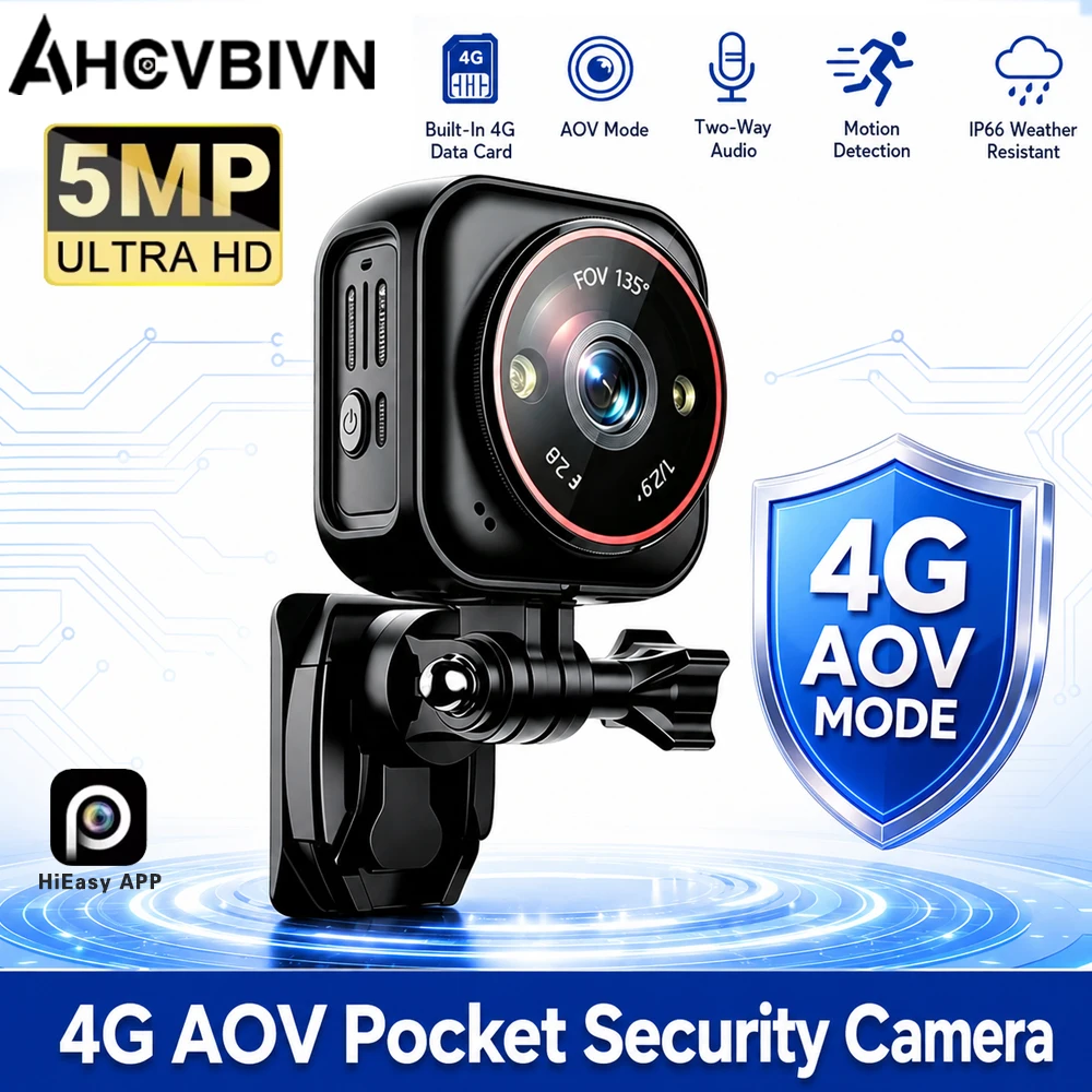 New 5MP Mini AOV Camera Built‑in 4G SIM Card Magnetic Pocket camera 24 Hours Recording AI Human Detection for Pets Outdoor