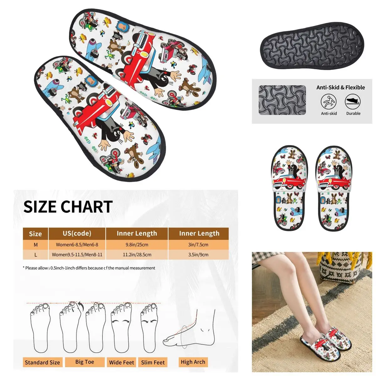 Krtek-Zapatillas peludas para hombre y mujer, panla con estampado cálido, pantuflas para el hogar