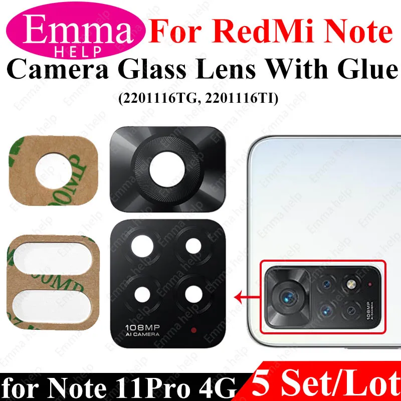 5pcs Back Rear Camera Lens for Xiaomi Redmi Note 10 Pro Max 11T 10T 10S 11 9Pro 7 8 T Camera Glass Lens with Sticker